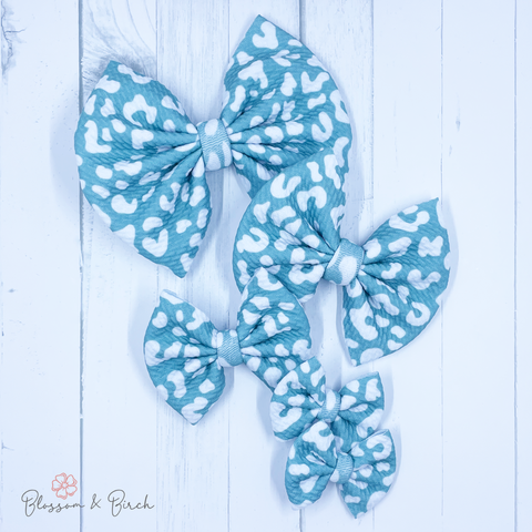 Teal Cheetah Bow