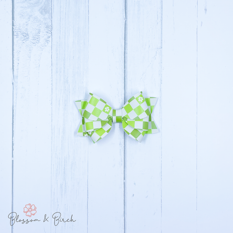 Lime Checkered Blossom Bow