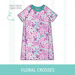 Floral Crosses Short Sleeve Raglan Dress