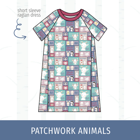 Patchwork Animals Short Sleeve Raglan Dress