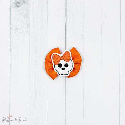 Orange Skull Ribbon Bow