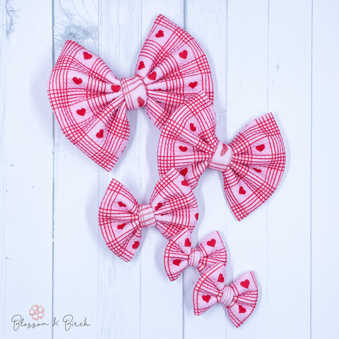 Plaid Hearts Bow