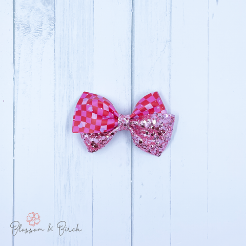 Retro Checkered Hearts Bow