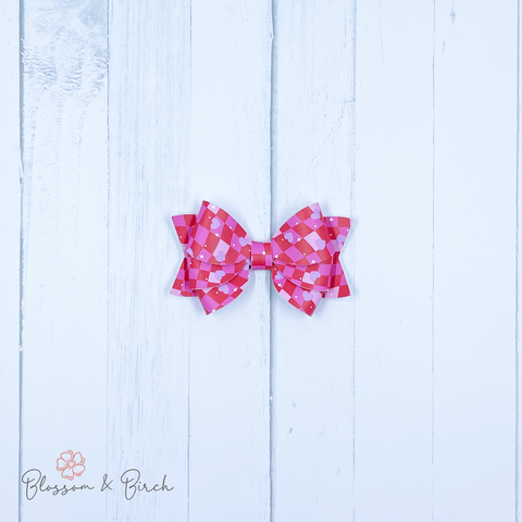 Retro Checkered Blossom Bow