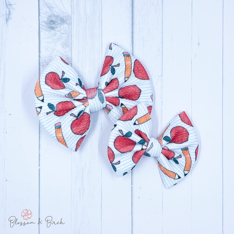 Apples & Pencils Bow