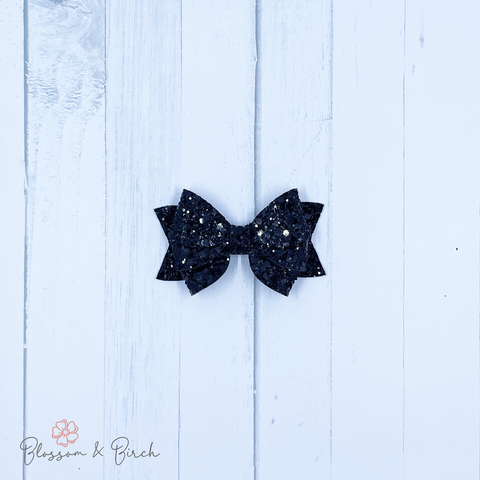 Black Glitter Blossom Bow
