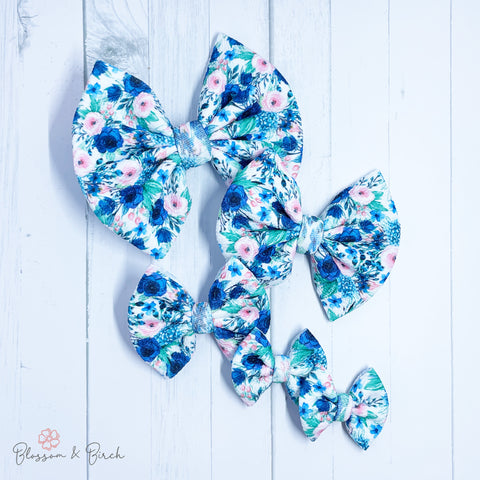 Blue Floral Bow