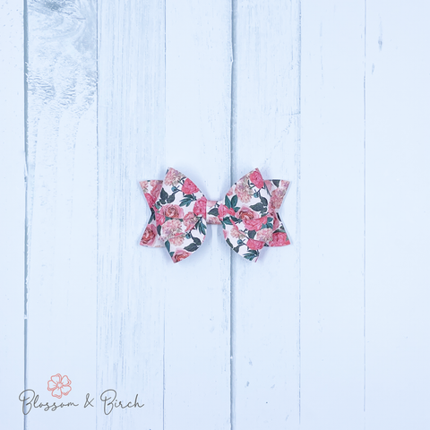 Coral Floral Blossom Bow